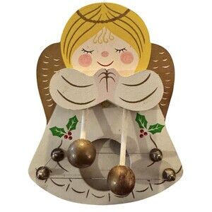 VTG 1988 Angel NCE WOOD Hand Painted Christmas Chime Harp Magnetic/Wall Fridge